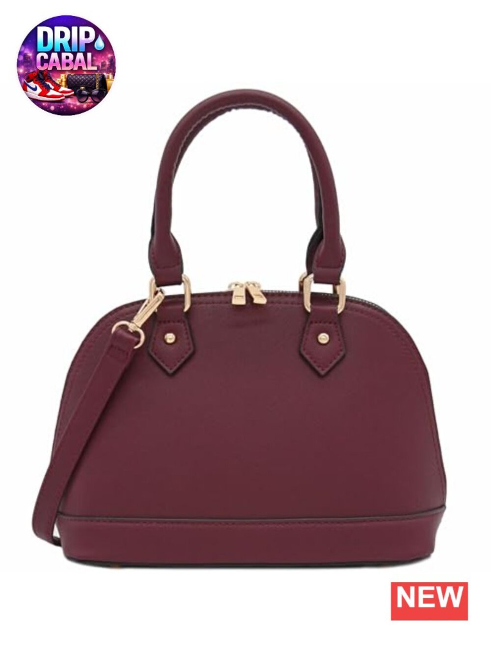 Faux Saffiano Leather Dome Satchel Adjustable Strap Zip-Around